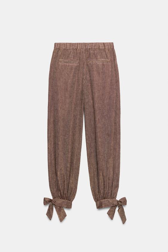 Pantalon bouffant avec nœuds en lin
