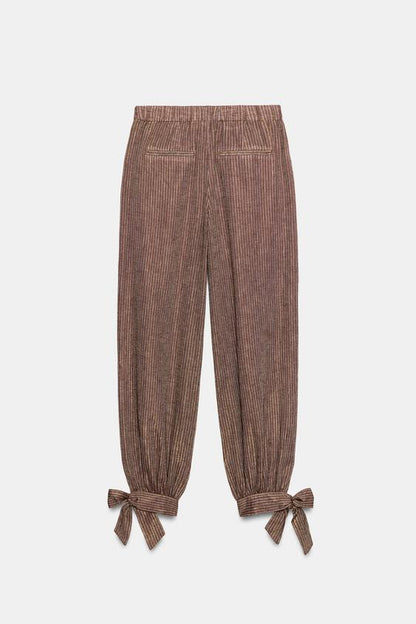 Pantalon bouffant avec nœuds en lin