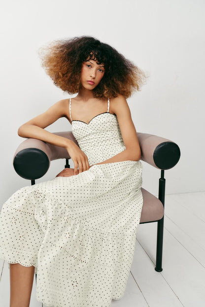 Robe midi imprimée brodée ajourée