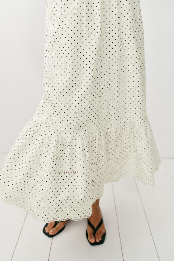 Robe midi imprimée brodée ajourée