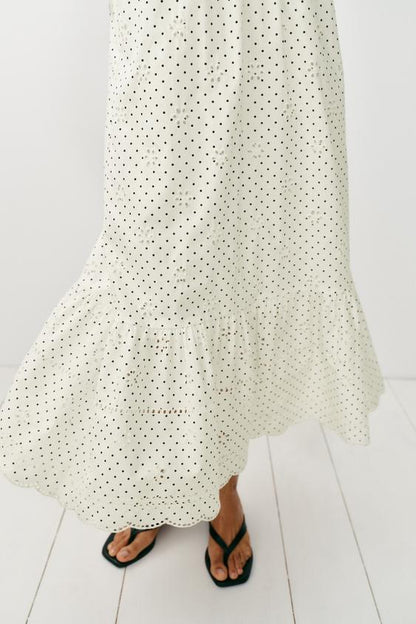 Robe midi imprimée brodée ajourée