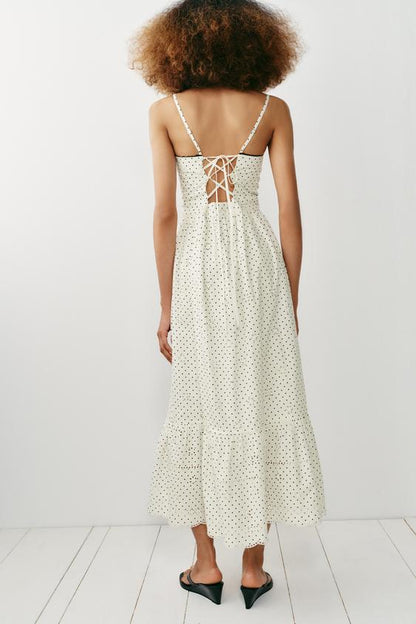 Robe midi imprimée brodée ajourée