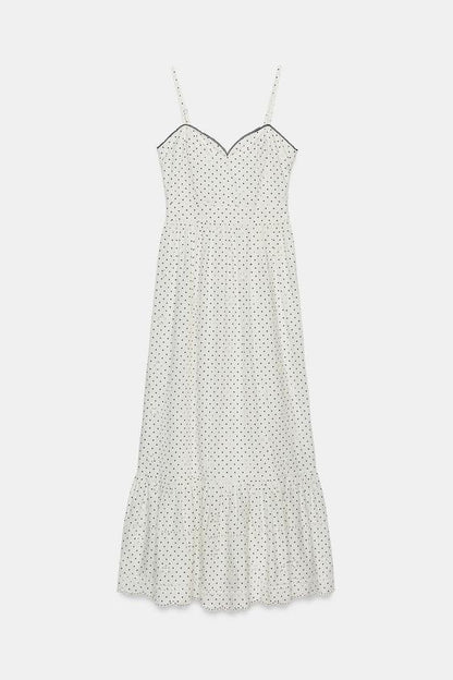 Robe midi imprimée brodée ajourée