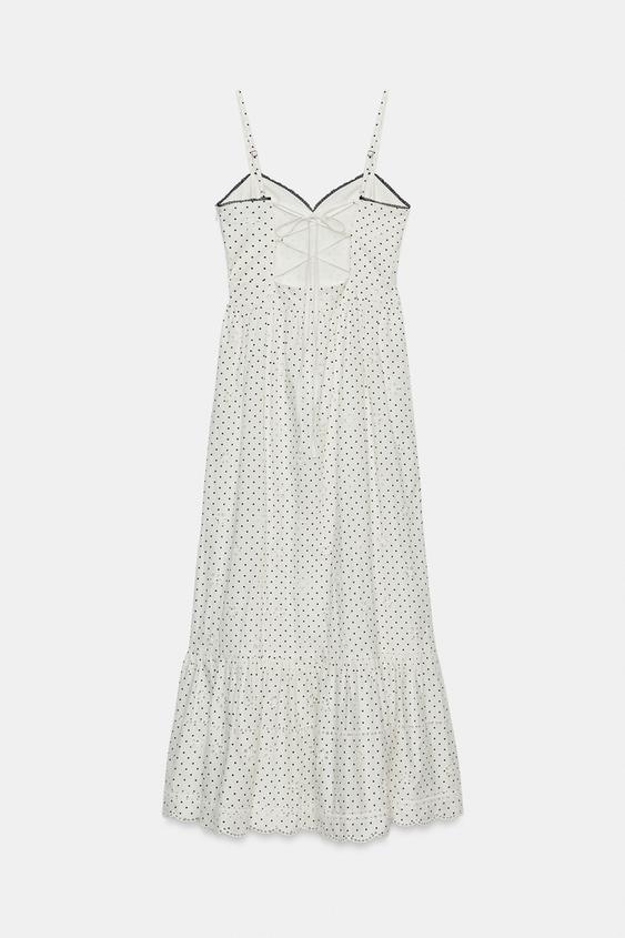 Robe midi imprimée brodée ajourée