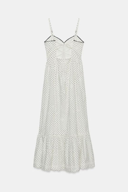 Robe midi imprimée brodée ajourée