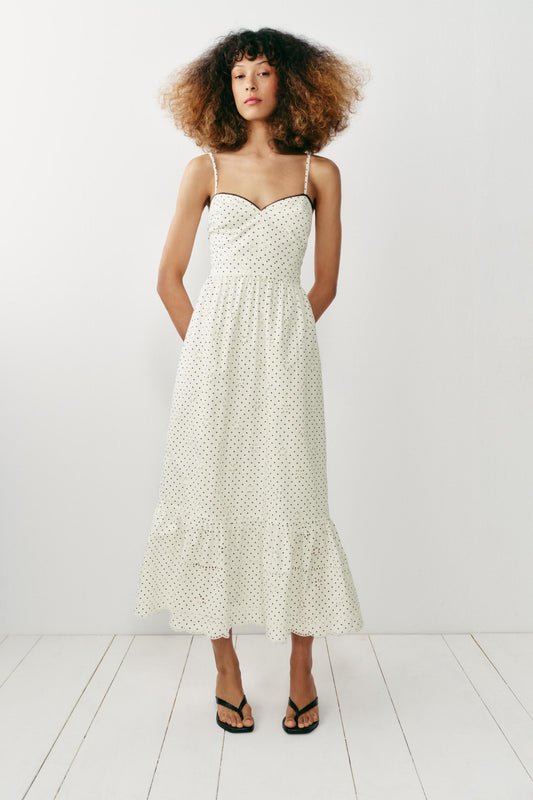 Robe midi imprimée brodée ajourée