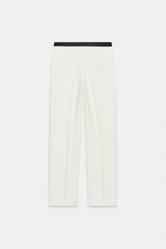 Pantalon droit à taille contrastée