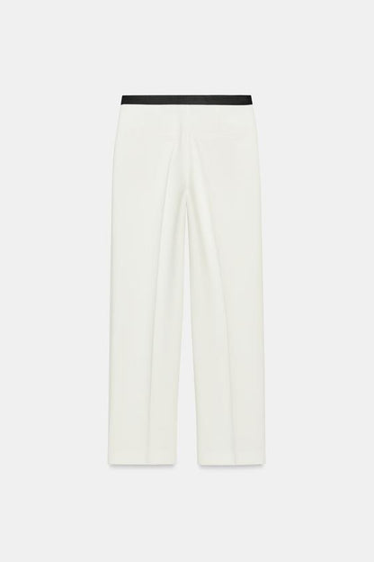 Pantalon droit à taille contrastée