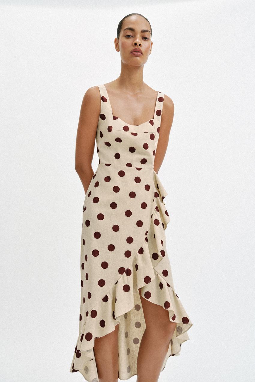 Robe midi à pois en lin