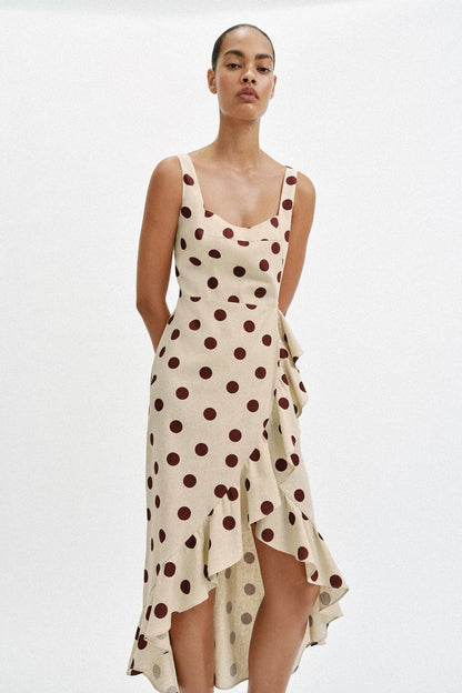 Robe midi à pois en lin