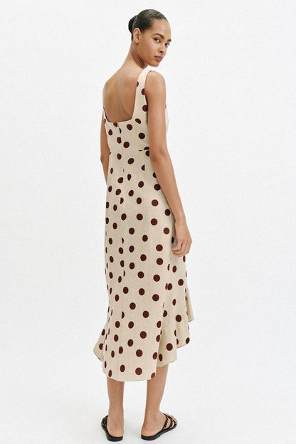 Robe midi à pois en lin