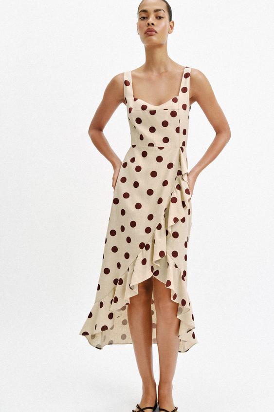 Robe midi à pois en lin