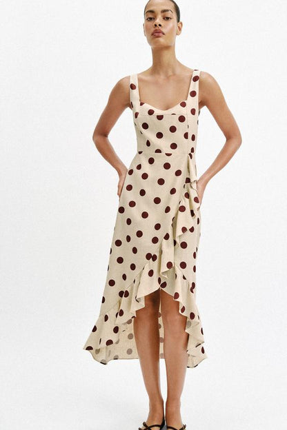 Robe midi à pois en lin
