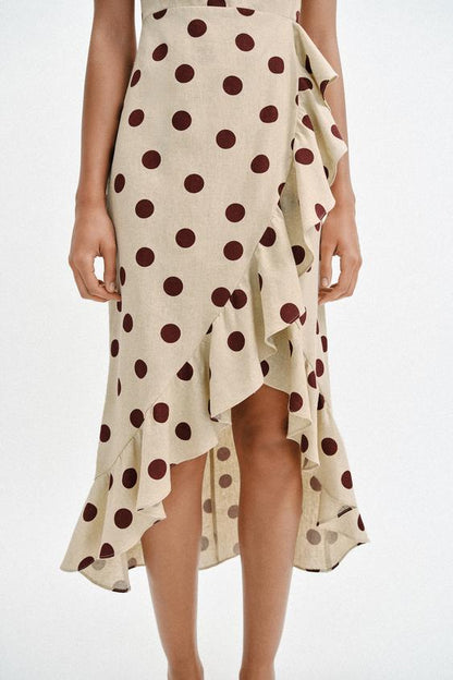 Robe midi à pois en lin