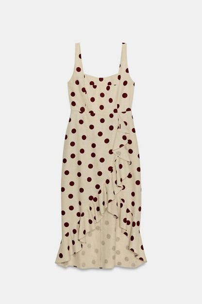 Robe midi à pois en lin