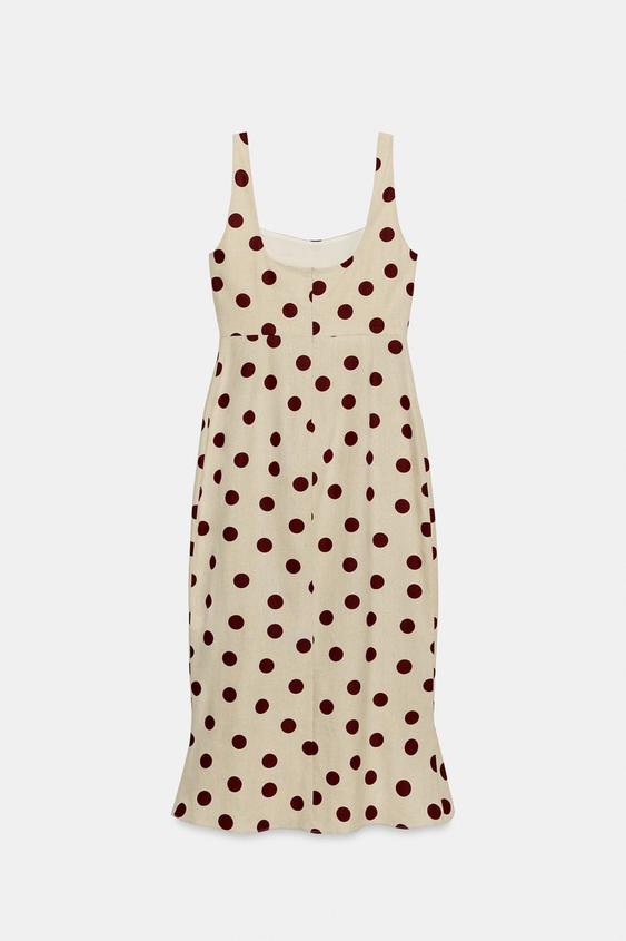 Robe midi à pois en lin