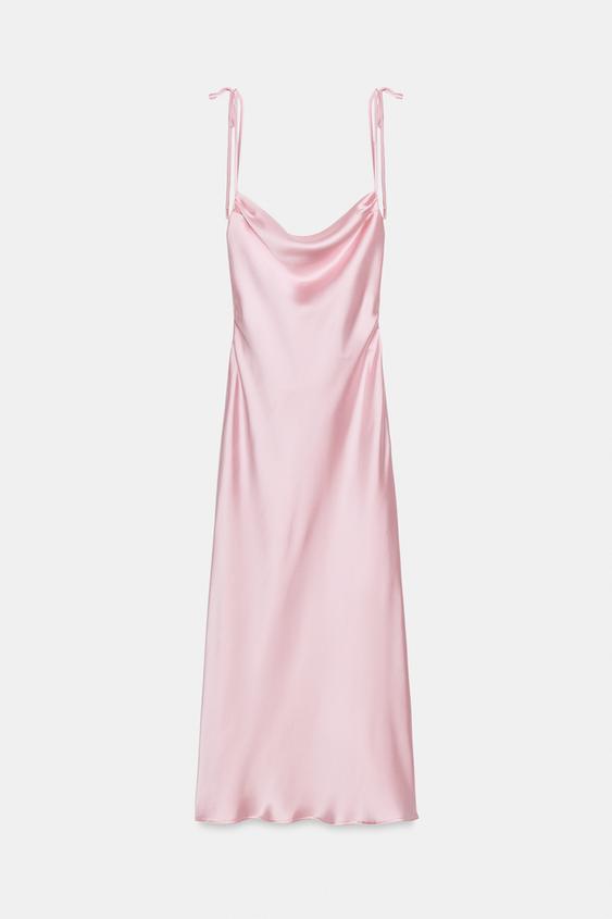 Robe midi satinée à bretelles avec nœuds