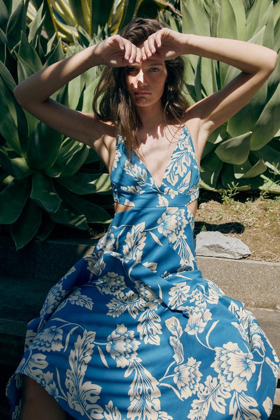 Robe midi imprimée à fentes