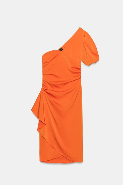 Robe midi asymétrique satinée