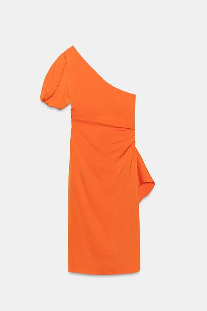 Robe midi asymétrique satinée