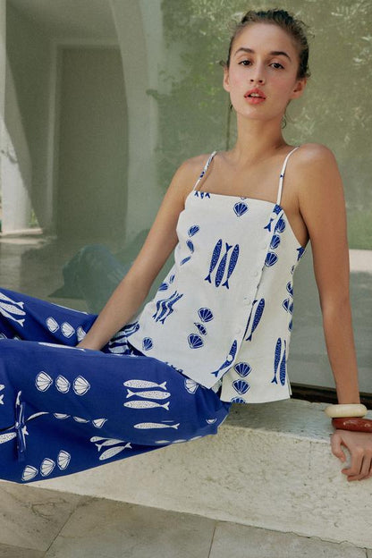Pantalon-culotte imprimé avec nœuds