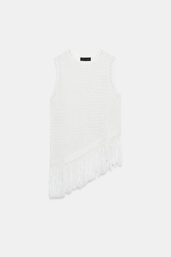 Top en maille à franges
