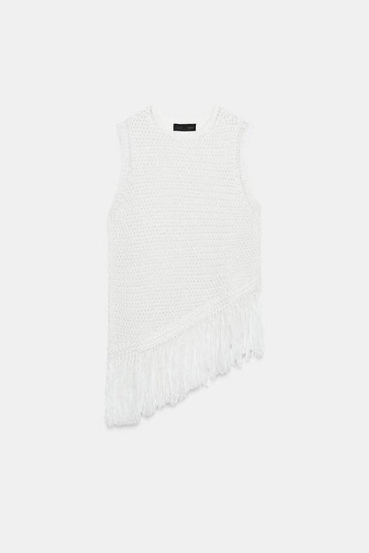 Top en maille à franges