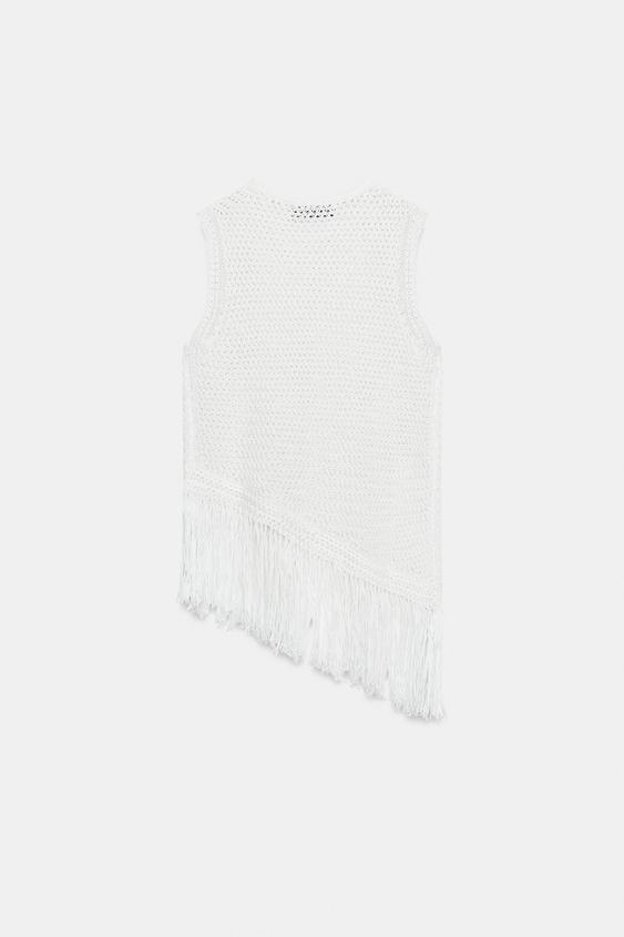 Top en maille à franges