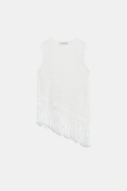 Top en maille à franges