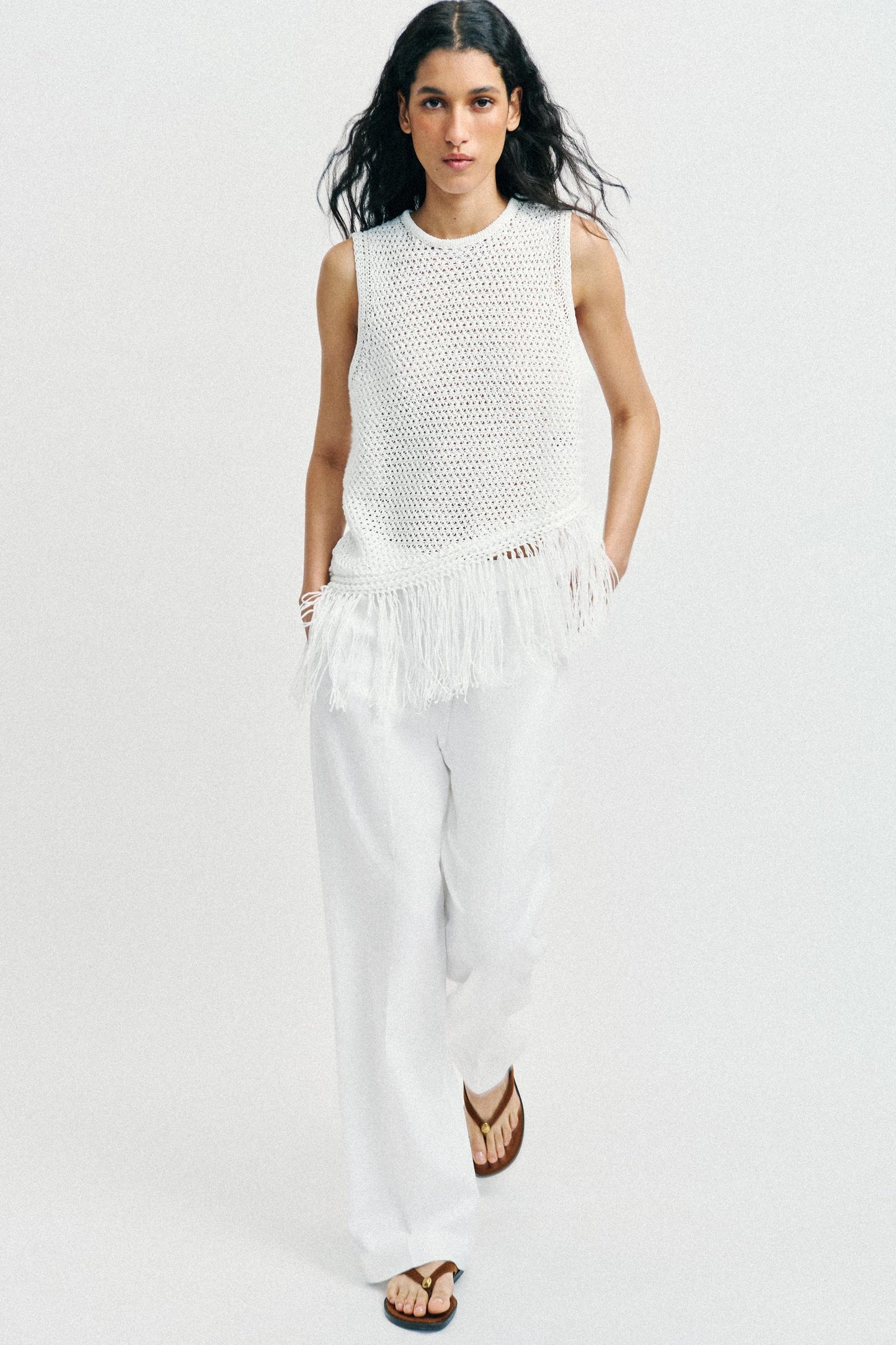 Top en maille à franges