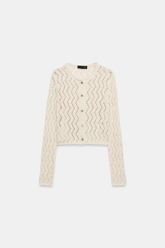 Veste en maille ajourée zigzag