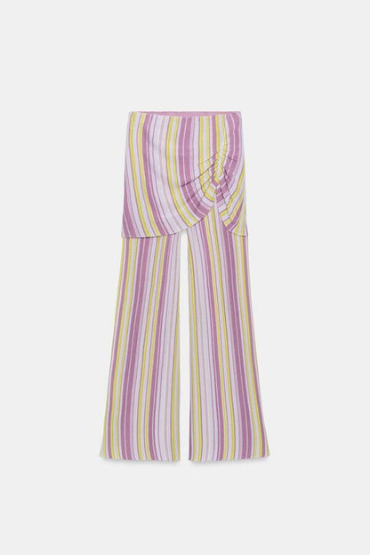 Jupe-culotte longue en maille rayée