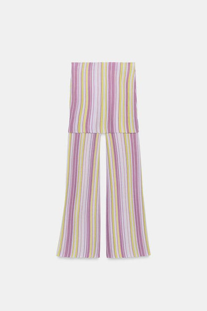 Jupe-culotte longue en maille rayée