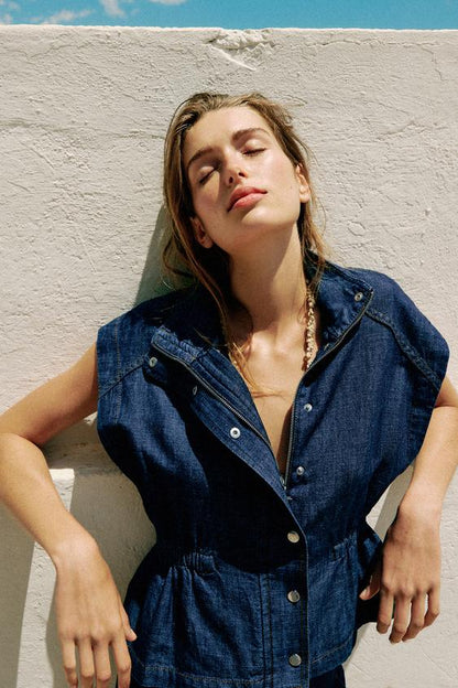 Gilet en lin à taille élastique