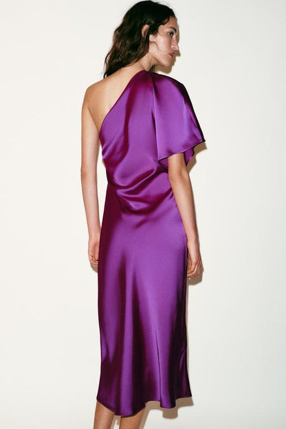 Robe midi asymétrique satinée