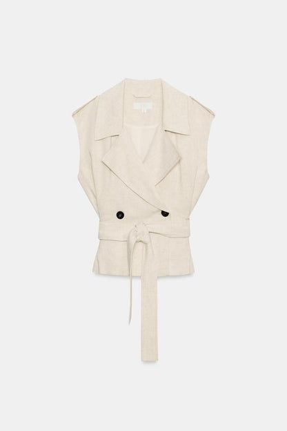 Gilet croisé en lin avec ceinture