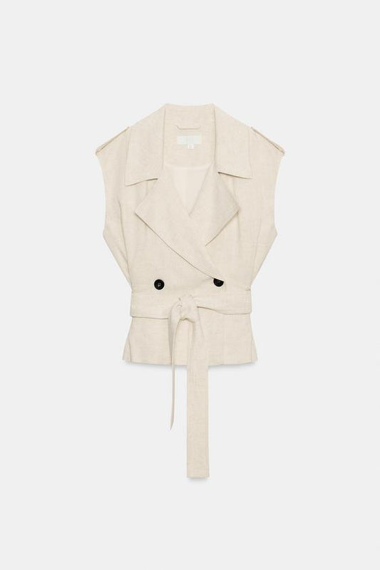 Gilet croisé en lin avec ceinture