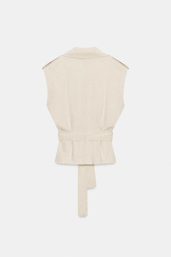 Gilet croisé en lin avec ceinture