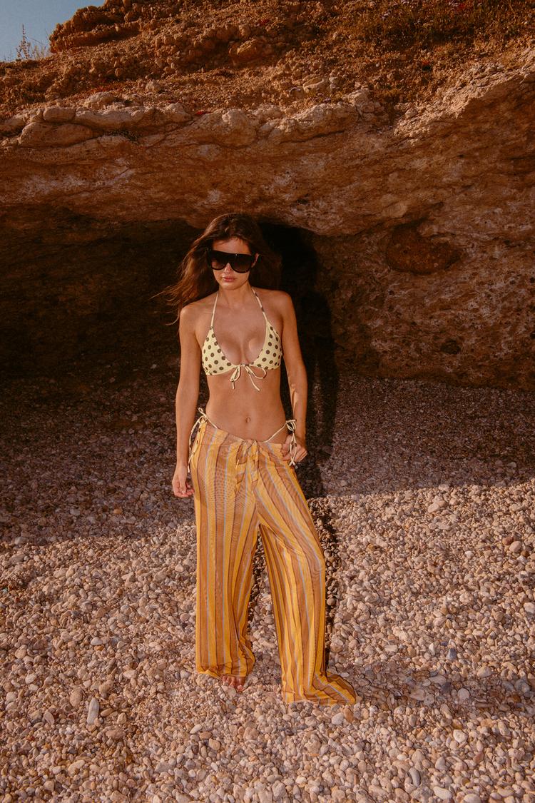 Pantalon paréo en tulle imprimé à rayures