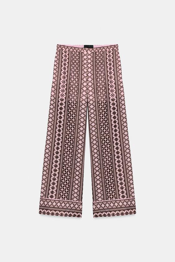 Pantalon large à broderies ajourées