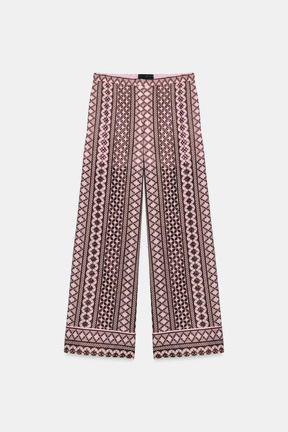 Pantalon large à broderies ajourées