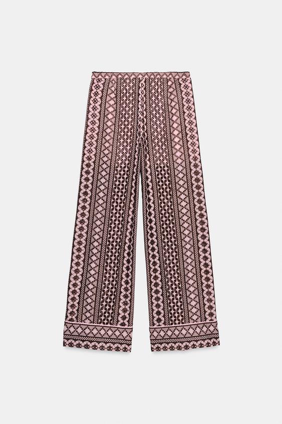 Pantalon large à broderies ajourées