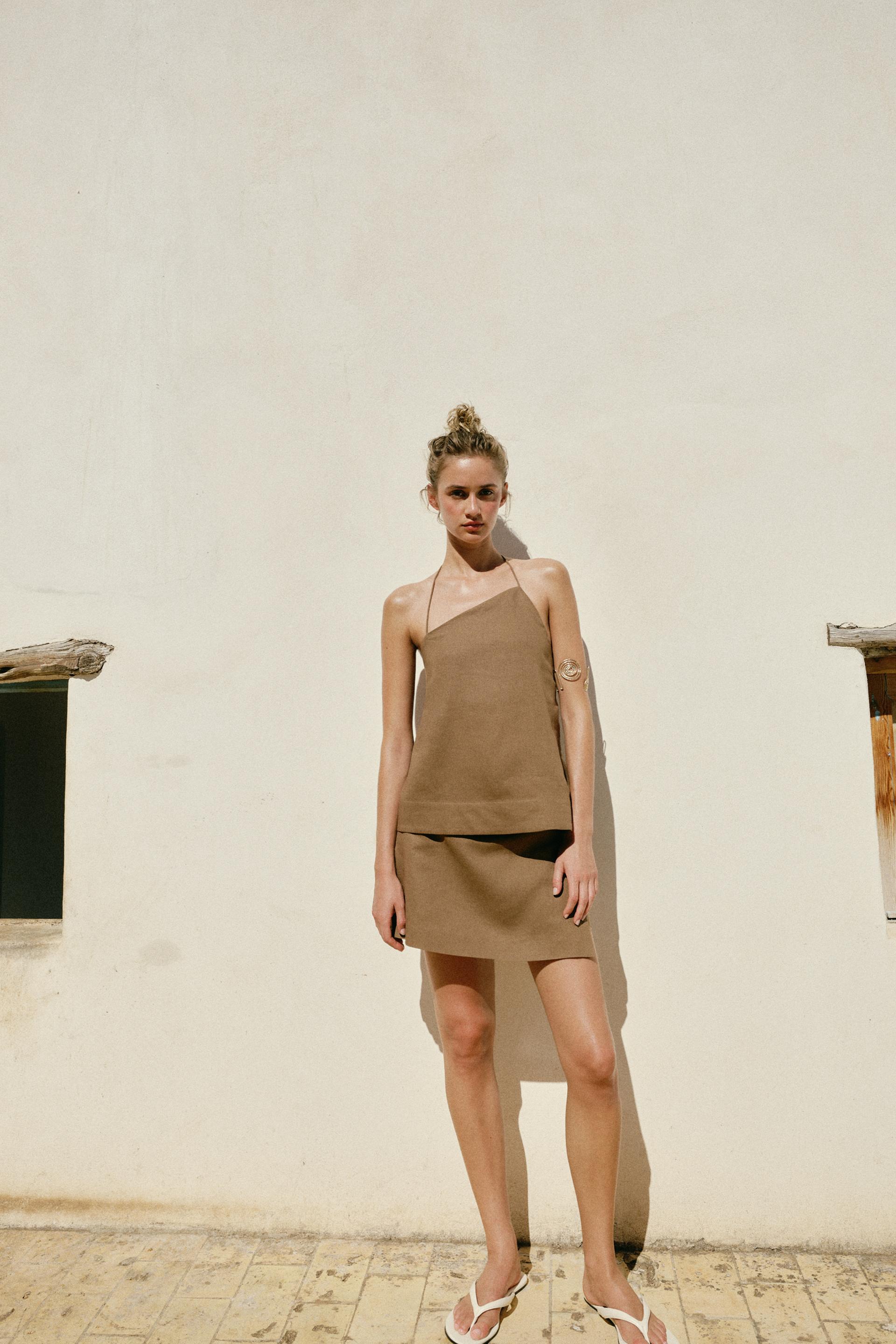Jupe-culotte en lin à perles