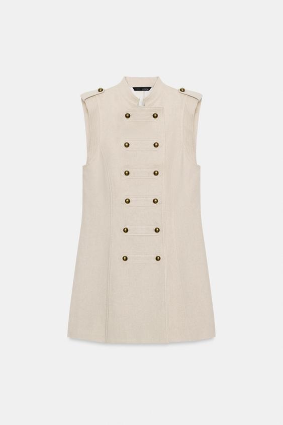 Robe mini à brandebourgs en lin