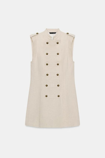 Robe mini à brandebourgs en lin