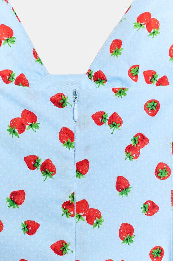 Robe midi en popeline imprimée à motif fraises
