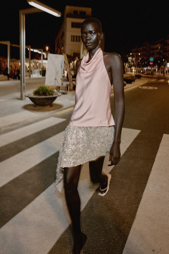 Robe midi contrastée à sequins