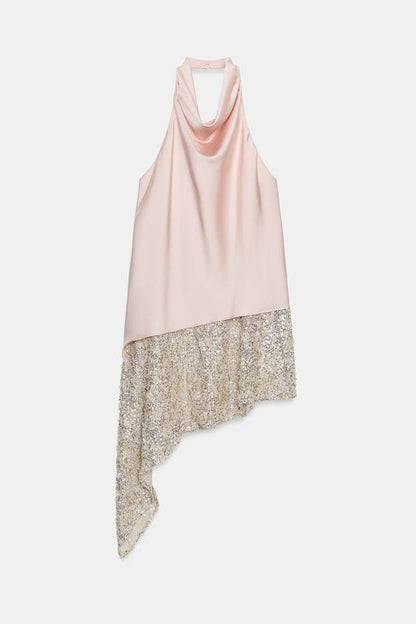 Robe midi contrastée à sequins