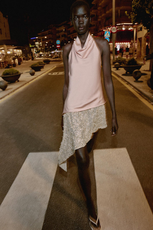 Robe midi contrastée à sequins