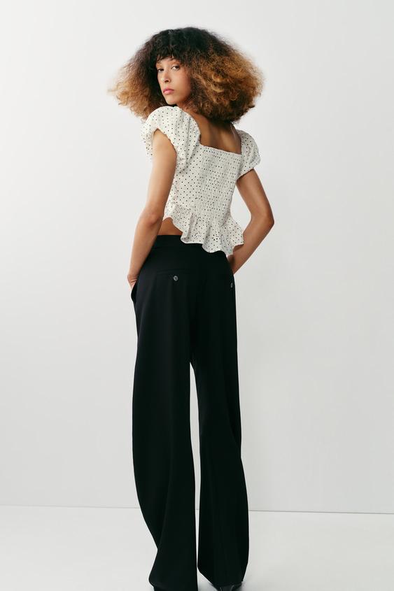 Top imprimé à broderies ajourées